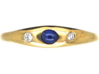 14ct Gold Cabochon Sapphire & Diamond Rub Over Set Ring