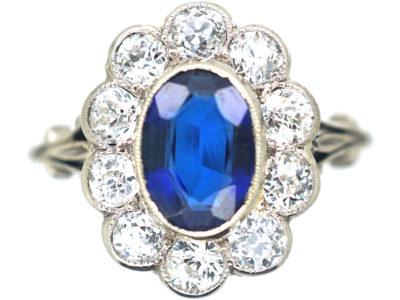 Art Deco Platinum, Sapphire & Diamond Cluster Ring