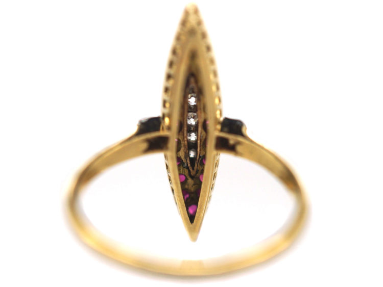 Art Deco 18ct Gold & Platinum Diamond & Ruby Marquise Ring