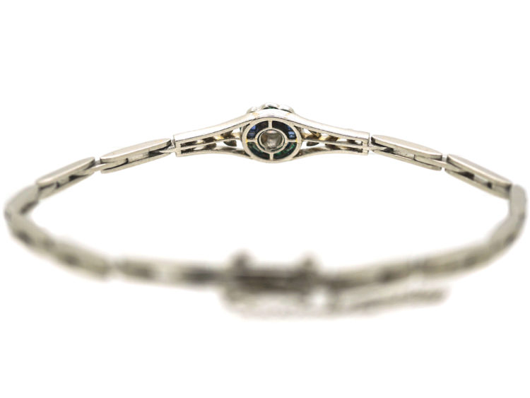 Art Deco Platinum, Diamond Emerald & Sapphire Bracelet