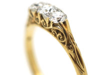 Edwardian 18ct Gold Three Stone Diamond Carved Half Hoop Ring