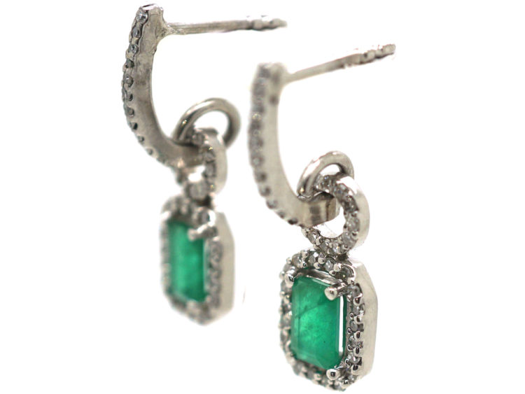 18ct White Gold, Emerald & Diamond Drop Earrings