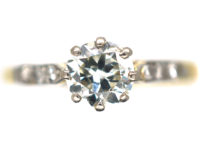 Art Deco 18ct Gold & Platinum, Diamond Solitaire Ring