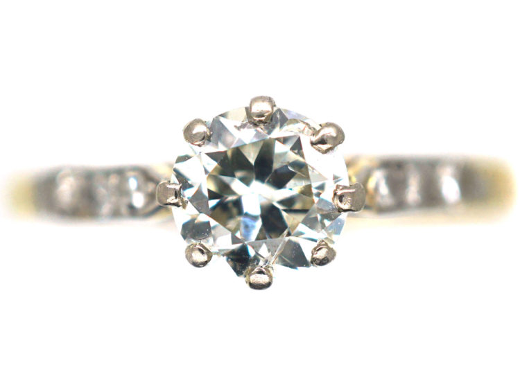 Art Deco 18ct Gold & Platinum, Diamond Solitaire Ring