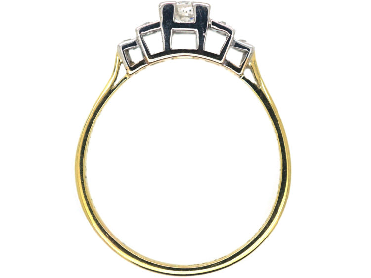 Art Deco 18ct gold & Platinum, Diamond Solitaire Ring with Diamond Set Shoulders