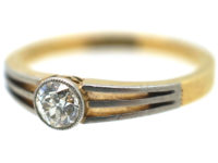 Art Deco 18ct Gold & Platinum, Diamond Solitaire Ring