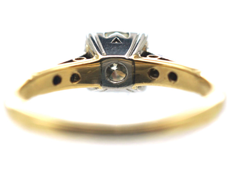 Art Deco Platinum & 18ct Gold Diamond Solitaire with Diamonds shoulders