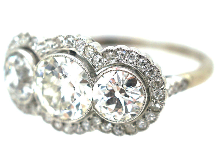 Edwardian Platinum & Diamond Triple Cluster Ring