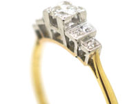 Art Deco 18ct gold & Platinum, Diamond Solitaire Ring with Diamond Set Shoulders