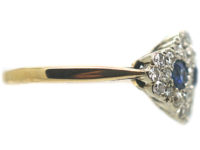 Mid-Century 18ct Gold & Platinum Three Stone Sapphire & Diamond Cluster Ring
