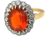 18ct Gold Fire Opal & Diamond Oval Cluster Ring