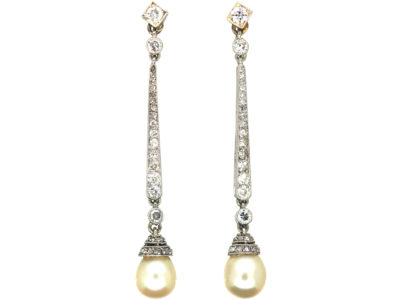 Edwardian Natural Pearl & Diamond Drop Earrings