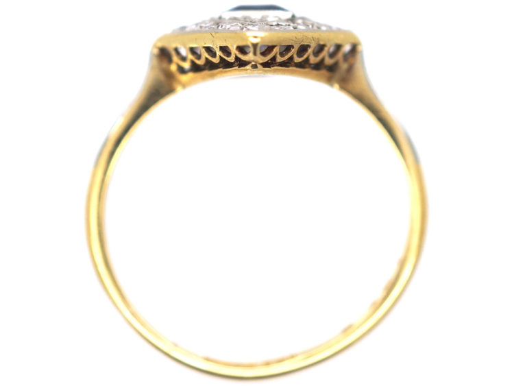 Art Deco 18ct Gold & Platinum, Diamond Shape Sapphire & Diamond Ring