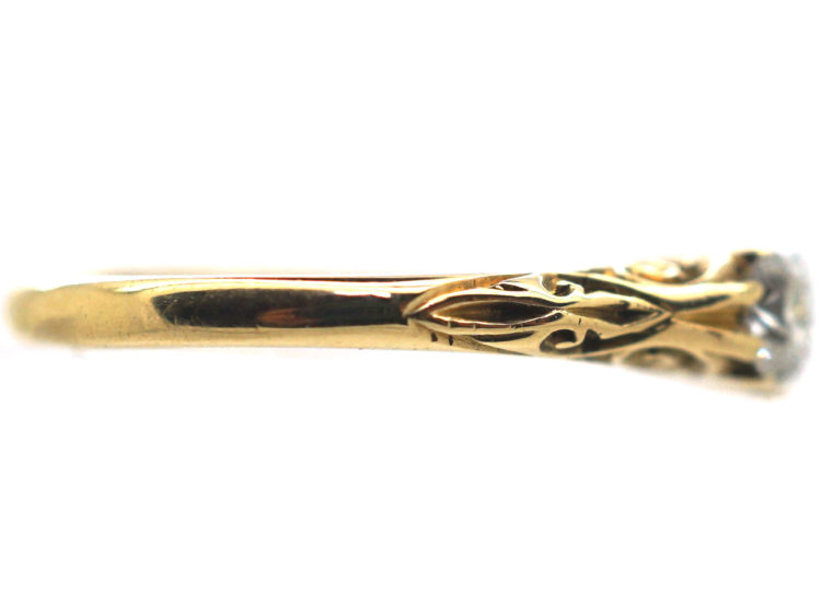 Edwardian 18ct Gold Three Stone Diamond Carved Half Hoop Ring