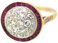 Art Deco 18ct Gold & Platinum, Ruby & Diamond Target Ring