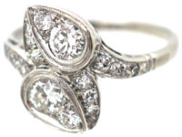 Art Deco Platinum & Iridium, Diamond Two Leaf Crossover Ring