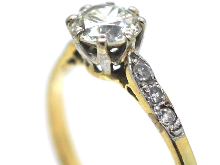 Art Deco 18ct Gold & Platinum, Diamond Solitaire Ring