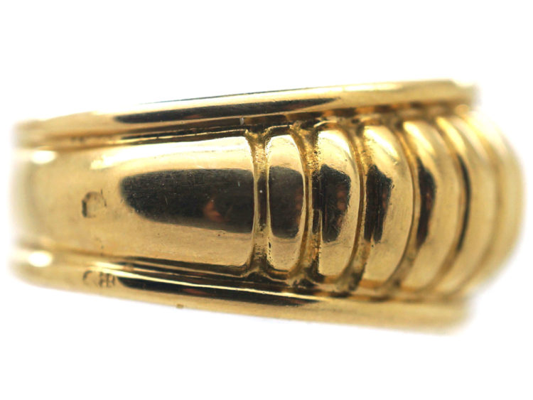French Art Deco 18ct Gold Ribbed Design Ring