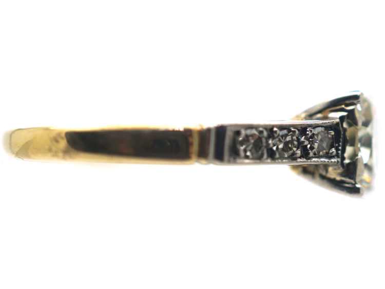 Art Deco Platinum & 18ct Gold Diamond Solitaire with Diamonds shoulders