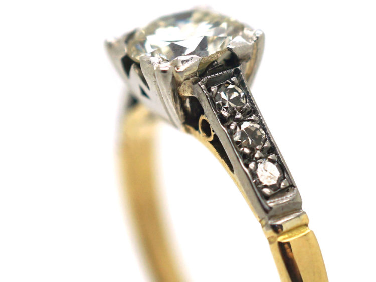Art Deco Platinum & 18ct Gold Diamond Solitaire with Diamonds shoulders