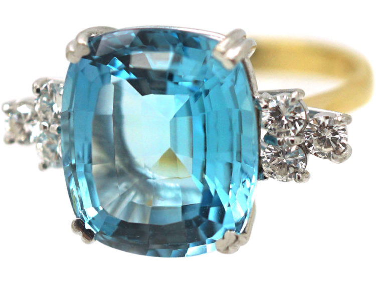 18ct Gold Aquamarine & Diamond Ring