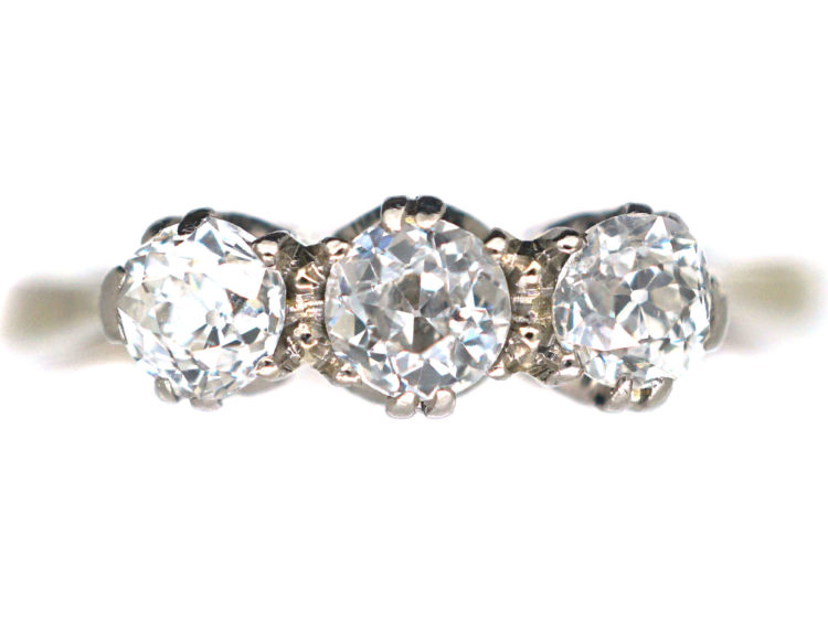 Art Deco 18ct White Gold Three Stone Diamond Ring