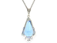 Art Deco Silver & Synthetic Blue Spinel Drop Pendant on a Silver Chain