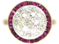 Art Deco 18ct Gold & Platinum, Ruby & Diamond Target Ring