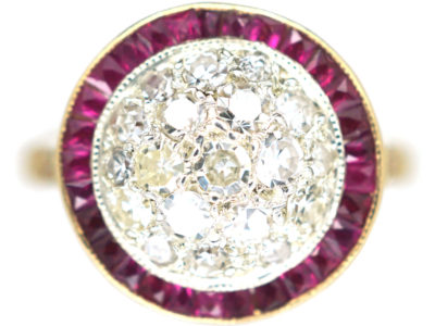 Art Deco 18ct Gold & Platinum, Ruby & Diamond Target Ring