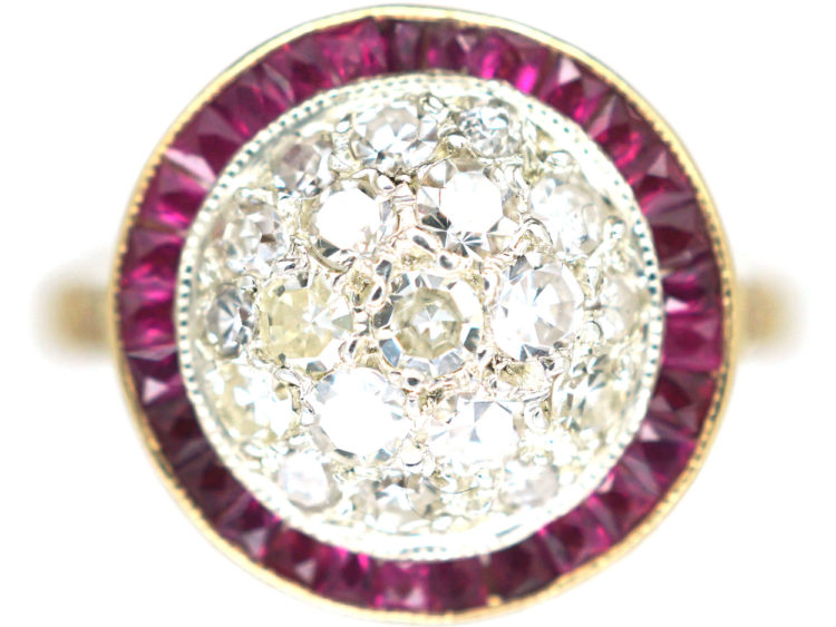 Art Deco 18ct Gold & Platinum, Ruby & Diamond Target Ring