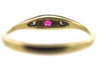 14ct Gold, Ruby & Diamond Three Stone Rub Over Set Ring