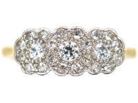 Edwardian 18ct Gold & Platinum, Diamond Triple Cluster Ring