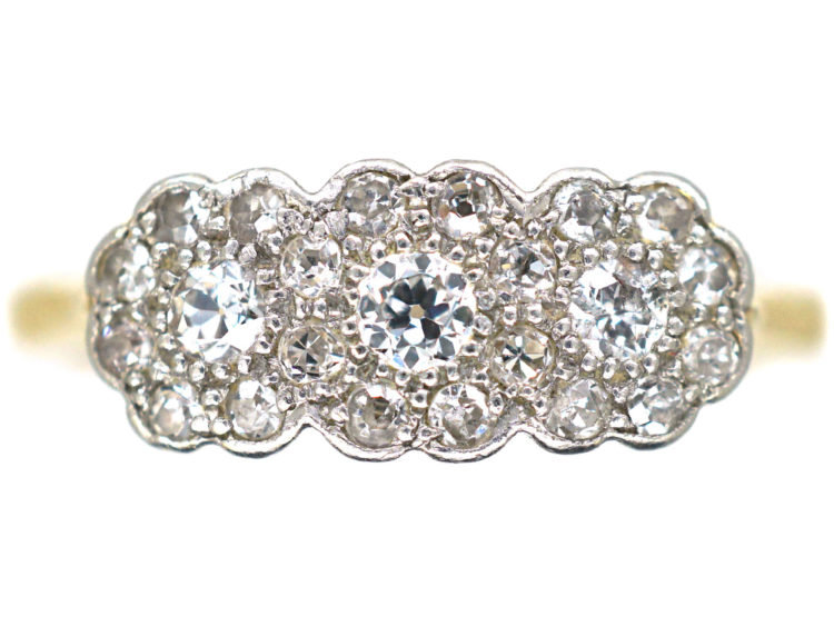 Edwardian 18ct Gold & Platinum, Diamond Triple Cluster Ring