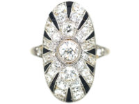 Art Deco 18ct Gold & Platinum Diamond & Onyx Oval Ring