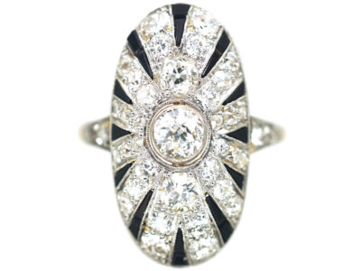 Art Deco 18ct Gold & Platinum Diamond & Onyx Oval Ring