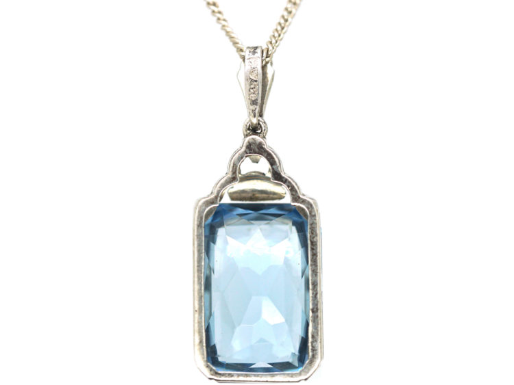 Art Deco Silver & Synthetic Blue Spinel Pendant on a Silver Chain