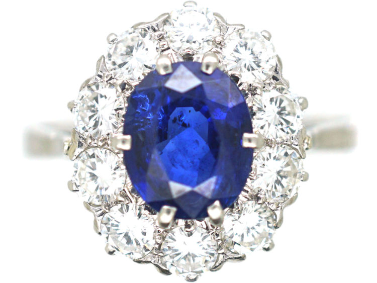 Mid-Century Platinum Sapphire & Diamond Cluster Ring