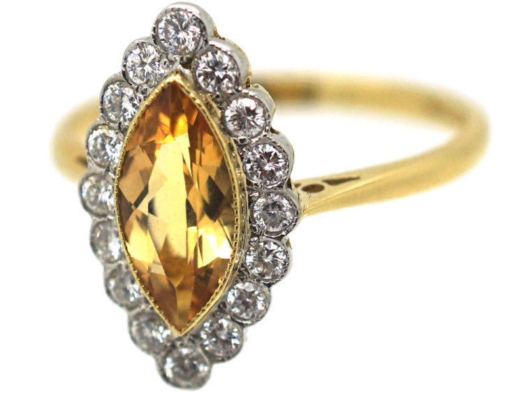 18ct Gold Topaz & Diamond Marquise Shaped Ring