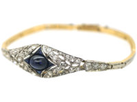Art Deco 14ct Gold & Platinum, Cabochon Sapphire & Diamond Bracelet