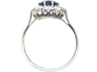 Mid-Century Platinum Sapphire & Diamond Cluster Ring