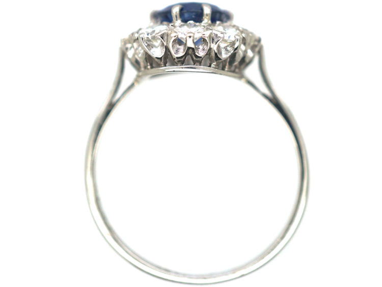 Mid-Century Platinum Sapphire & Diamond Cluster Ring