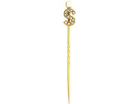 Edwardian 15ct Gold Tie Pin with an S & a Natural Pearl