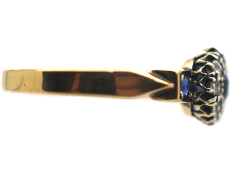 Edwardian 18ct Gold, Sapphire & Diamond Cluster Ring with Sapphire Shoulders