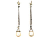 Edwardian Natural Pearl & Diamond Drop Earrings