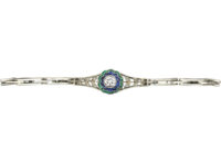 Art Deco Platinum, Diamond Emerald & Sapphire Bracelet