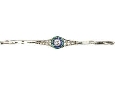 Art Deco Platinum, Diamond Emerald & Sapphire Bracelet