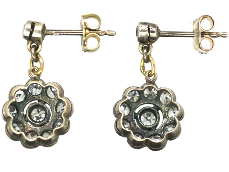 Edwardian Platinum & Diamond Drop Cluster Earrings