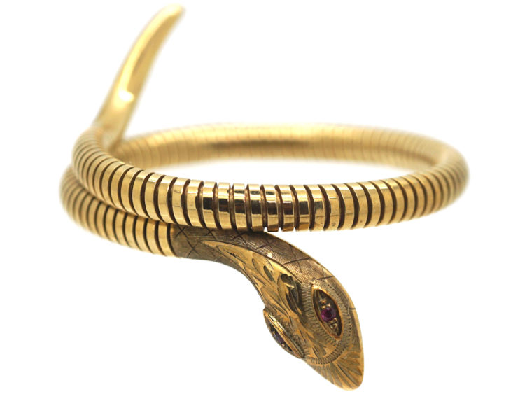 9ct Gold Snake Bangle with Ruby Eyes