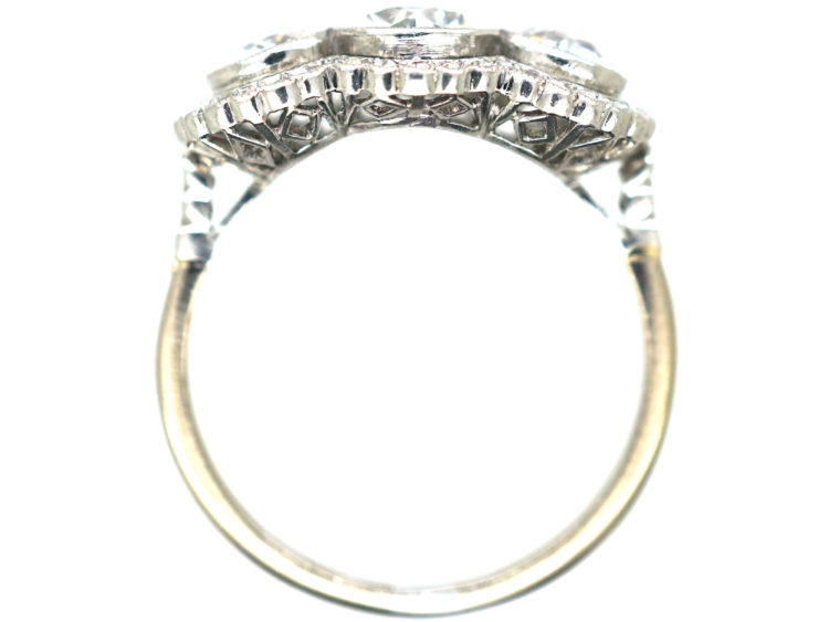 Edwardian Platinum & Diamond Triple Cluster Ring