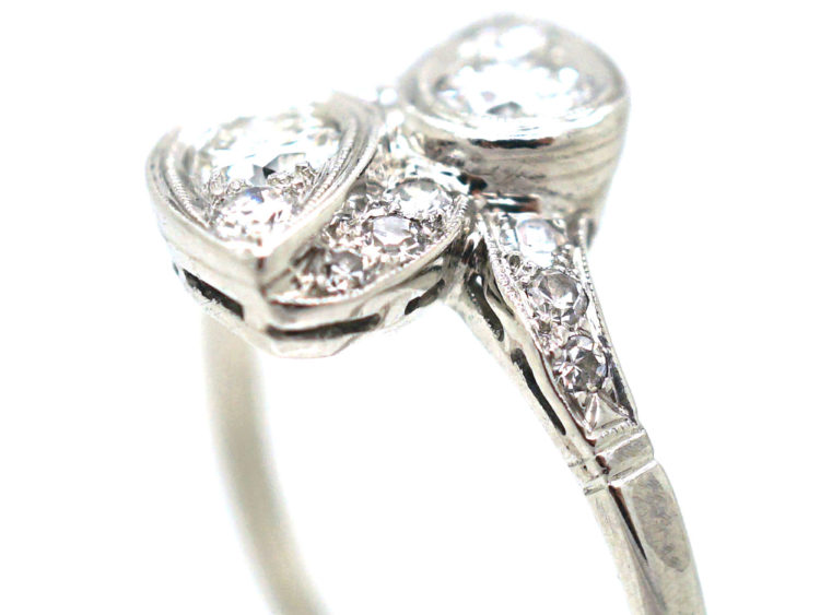Art Deco Platinum & Iridium, Diamond Two Leaf Crossover Ring